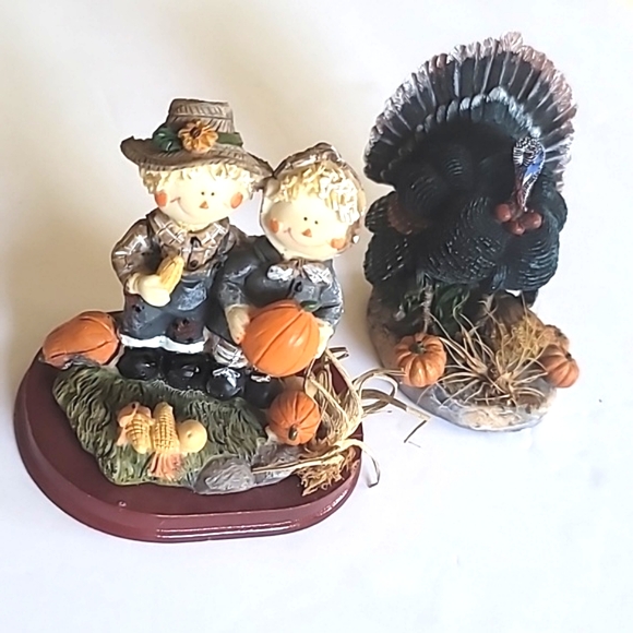 Country Farm Couple Bareroot  Thanksgiving Turkey Decor - Picture 1 of 11